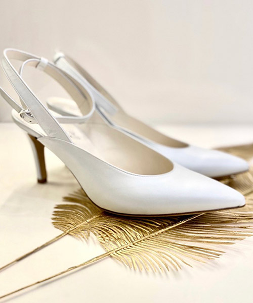 Slingback da sposa bianca a punta con tacco medio — Tulle Calzature, Torino