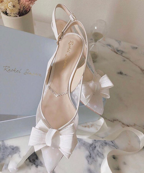 Slingback avorio con fiocco sul retro e tacco a spillo — Tulle Calzature, Torino
