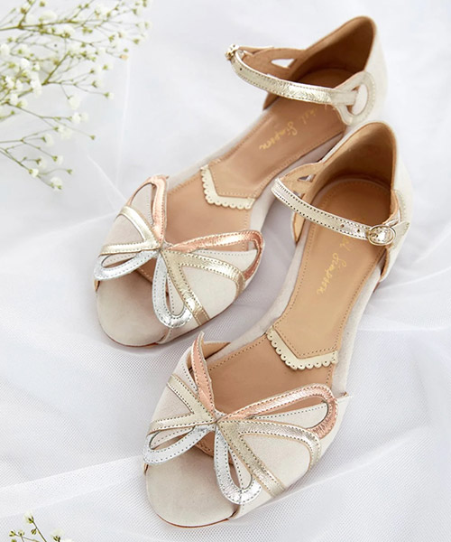 Sandali da sposa bassi color avorio con fiocco — Tulle Calzature, Torino